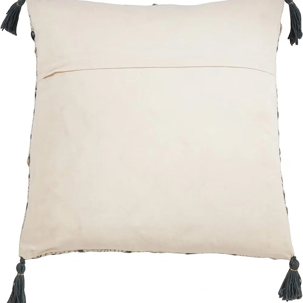 SARO LIFESTYLE Lauren Collection Block Print Embroidered PillowTasseled Corners